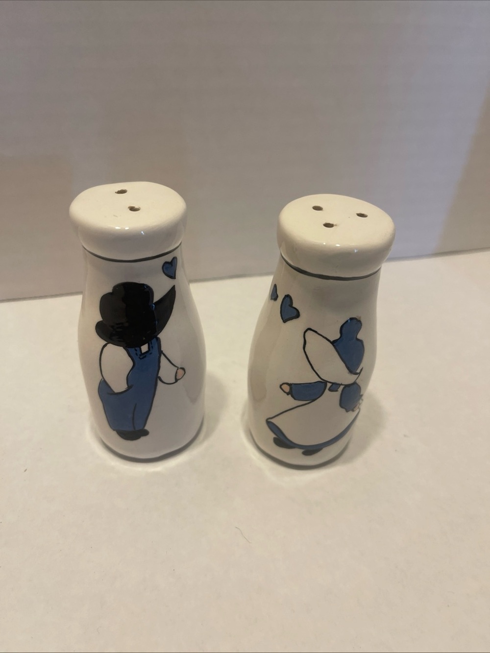 Vintage Blue Dutch Couple Ceramic Salt and Pepper Shakers, Made in Japan